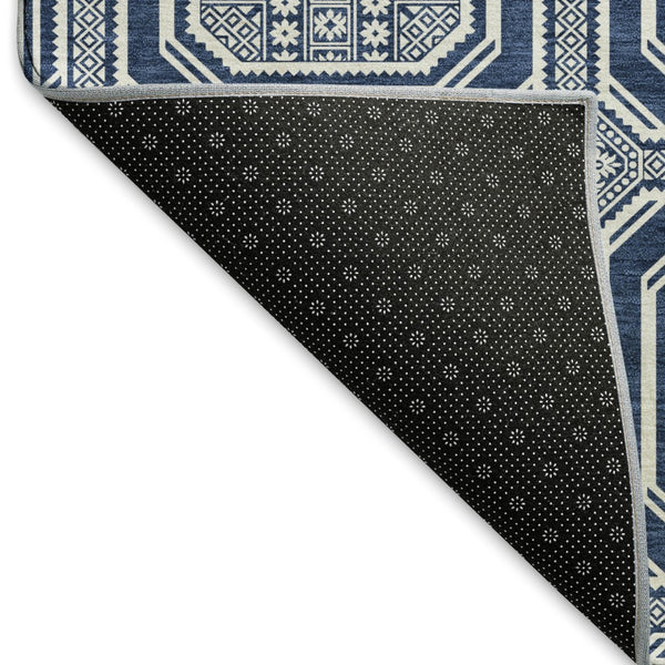 HomeRoots 9' X 12' Navy Blue Geometric Area Rug – Washable, UV Protected, Durable, Ideal for Families & Pets 693815