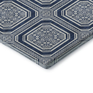 HomeRoots 9' X 12' Navy Blue Geometric Area Rug – Washable, UV Protected, Durable, Ideal for Families & Pets 693815