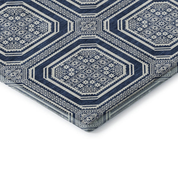 HomeRoots 9' X 12' Navy Blue Geometric Area Rug – Washable, UV Protected, Durable, Ideal for Families & Pets 693815