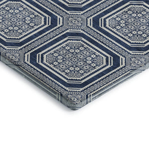 HomeRoots 9' X 12' Navy Blue Geometric Area Rug – Washable, UV Protected, Durable, Ideal for Families & Pets 693815