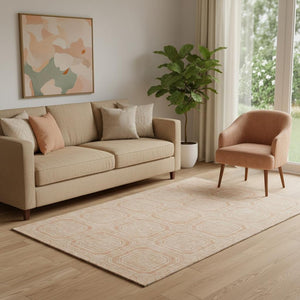 HomeRoots 5' X 8' Stylish Peach and Ivory Geometric Area Rug - Washable, UV Protected, Kid & Pet Friendly! 693818