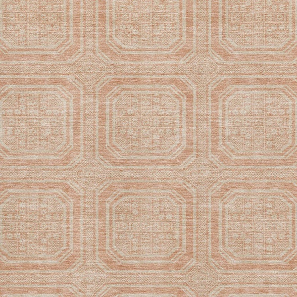 HomeRoots 5' X 8' Stylish Peach and Ivory Geometric Area Rug - Washable, UV Protected, Kid & Pet Friendly! 693818