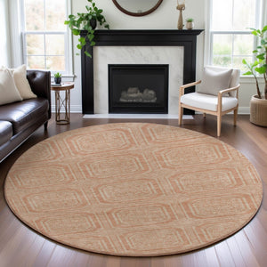 HomeRoots 8' X 8' Peach & Ivory Geometric Round Rug - Washable, UV Protected, Durable for Kids & Pets! 693819