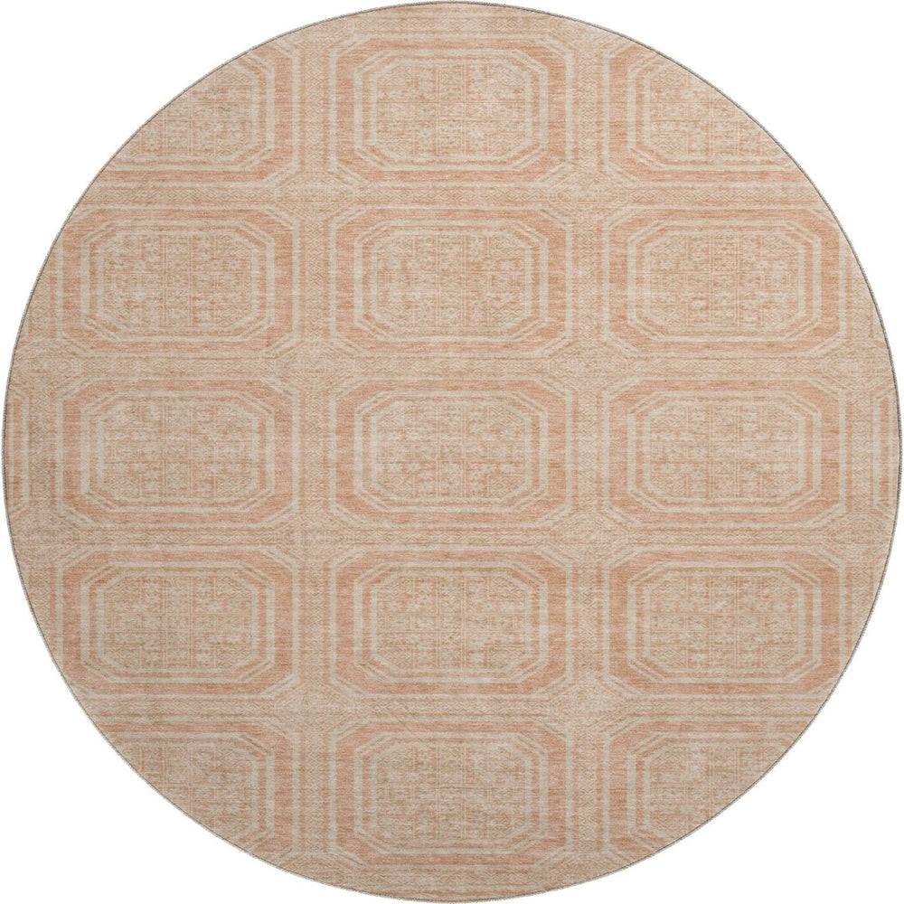 HomeRoots 8' X 8' Peach & Ivory Geometric Round Rug - Washable, UV Protected, Durable for Kids & Pets! 693819