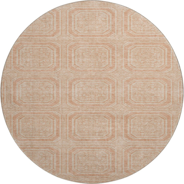 HomeRoots 8' X 8' Peach & Ivory Geometric Round Rug - Washable, UV Protected, Durable for Kids & Pets! 693819