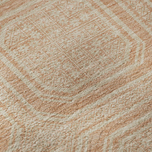 HomeRoots 8' X 8' Peach & Ivory Geometric Round Rug - Washable, UV Protected, Durable for Kids & Pets! 693819