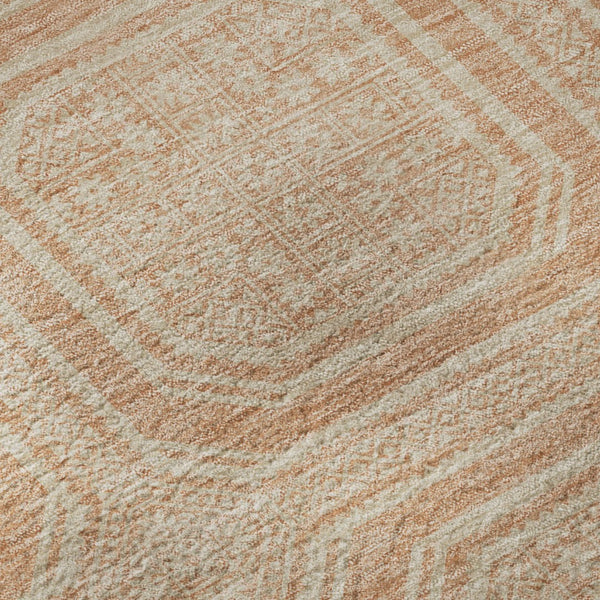 HomeRoots 8' X 8' Peach & Ivory Geometric Round Rug - Washable, UV Protected, Durable for Kids & Pets! 693819