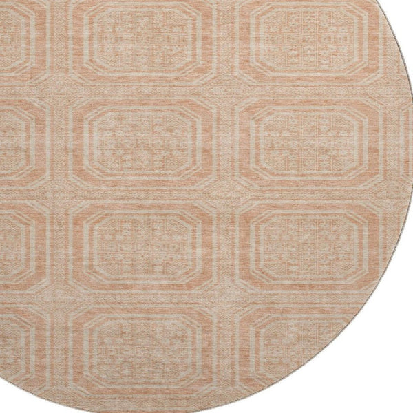 HomeRoots 8' X 8' Peach & Ivory Geometric Round Rug - Washable, UV Protected, Durable for Kids & Pets! 693819