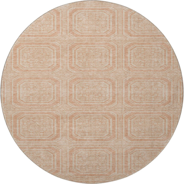 HomeRoots 8' X 8' Peach & Ivory Geometric Round Rug - Washable, UV Protected, Durable for Kids & Pets! 693819
