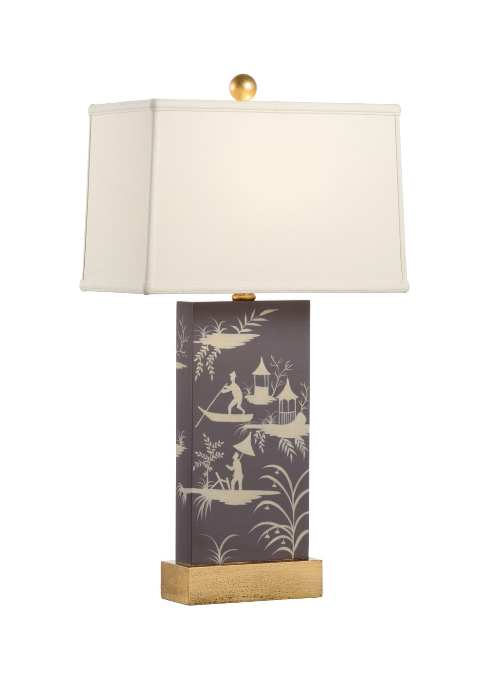 Chelsea House Chinoiserie Hand-Painted Plum Lacquer Panel Lamp With Antique Gold Accents For Elegant Spaces 69382