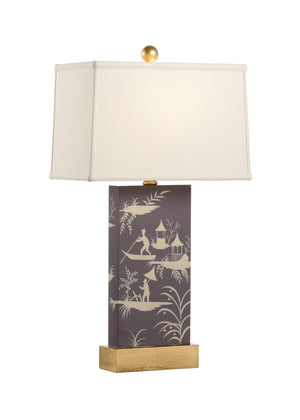 Chelsea House Chinoiserie Hand-Painted Plum Lacquer Panel Lamp With Antique Gold Accents For Elegant Spaces 69382