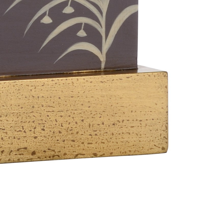 Chelsea House Chinoiserie Hand-Painted Plum Lacquer Panel Lamp With Antique Gold Accents For Elegant Spaces 69382