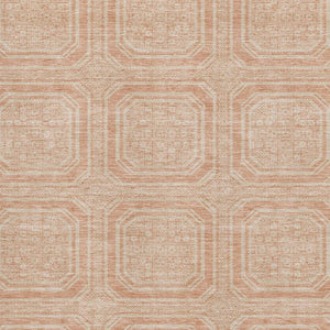 HomeRoots 8' Peach and Ivory Geometric Area Rug - Washable, UV-Protected, Stain Resistant for Modern Living Spaces 693820