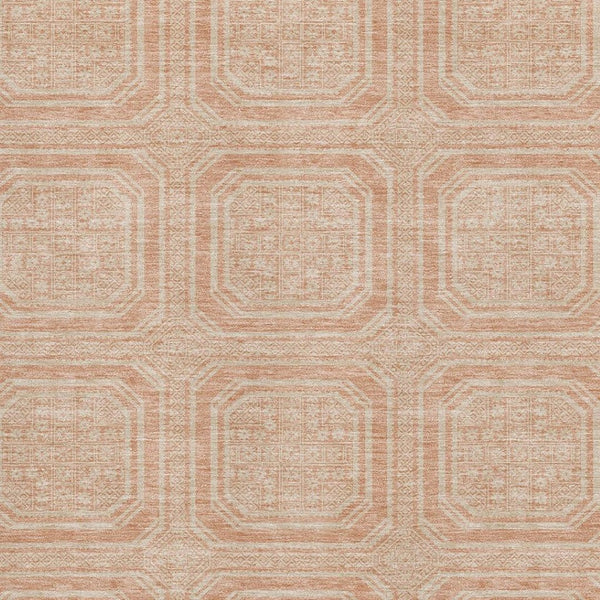 HomeRoots 8' Peach and Ivory Geometric Area Rug - Washable, UV-Protected, Stain Resistant for Modern Living Spaces 693820