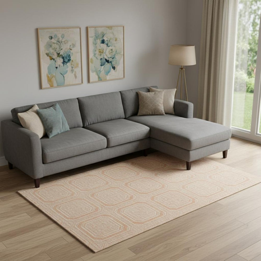 HomeRoots 9' X 12' Peach and Ivory Geometric Area Rug - Washable, UV-Protected, Modern Style for Homes 693821