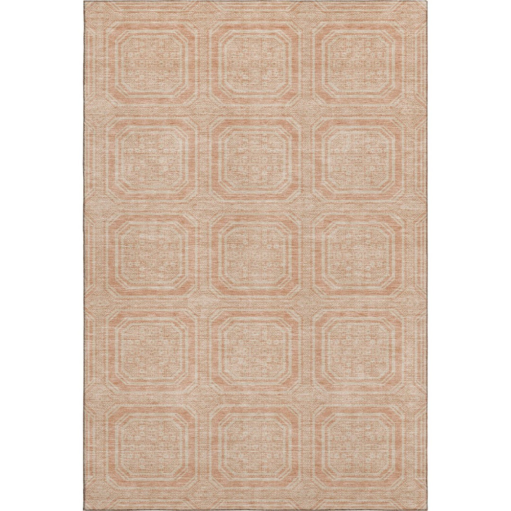 HomeRoots 9' X 12' Peach and Ivory Geometric Area Rug - Washable, UV-Protected, Modern Style for Homes 693821