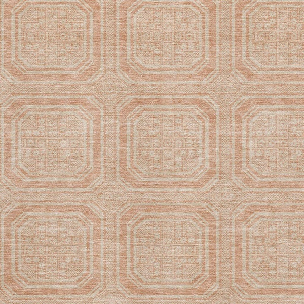 HomeRoots 9' X 12' Peach and Ivory Geometric Area Rug - Washable, UV-Protected, Modern Style for Homes 693821