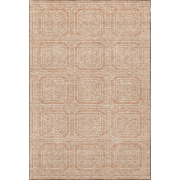 HomeRoots 9' X 12' Peach and Ivory Geometric Area Rug - Washable, UV-Protected, Modern Style for Homes 693821