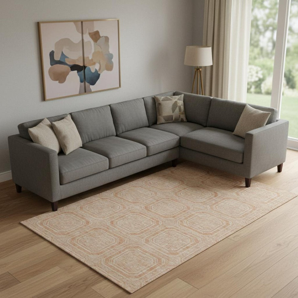 HomeRoots 10' X 14' Peach and Ivory Geometric Area Rug – Durable, Washable, UV-Protected for Busy Homes! 693822