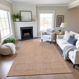HomeRoots 10' X 14' Peach and Ivory Geometric Area Rug – Durable, Washable, UV-Protected for Busy Homes! 693822