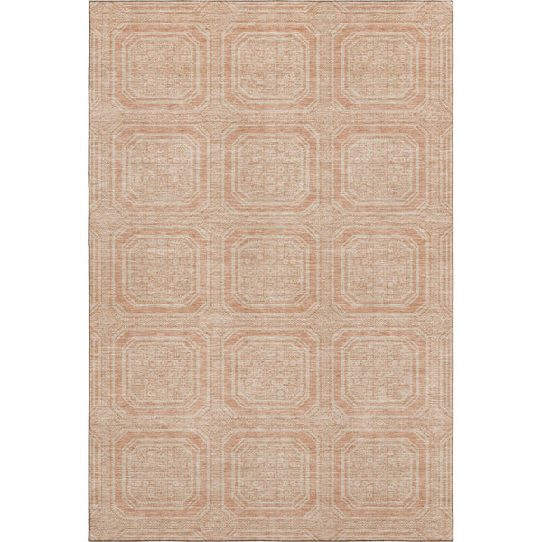 HomeRoots 10' X 14' Peach and Ivory Geometric Area Rug – Durable, Washable, UV-Protected for Busy Homes! 693822