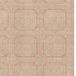 HomeRoots 10' X 14' Peach and Ivory Geometric Area Rug – Durable, Washable, UV-Protected for Busy Homes! 693822