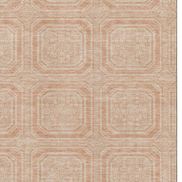 HomeRoots 10' X 14' Peach and Ivory Geometric Area Rug – Durable, Washable, UV-Protected for Busy Homes! 693822