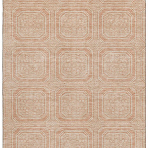 HomeRoots 10' X 14' Peach and Ivory Geometric Area Rug – Durable, Washable, UV-Protected for Busy Homes! 693822