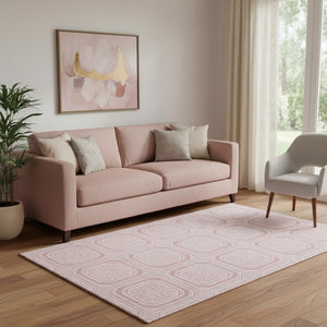 HomeRoots 5' X 8' Pink and Ivory Geometric Area Rug - Washable, UV Protected, Perfect for High Traffic Homes! 693824
