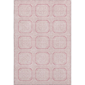 HomeRoots 5' X 8' Pink and Ivory Geometric Area Rug - Washable, UV Protected, Perfect for High Traffic Homes! 693824