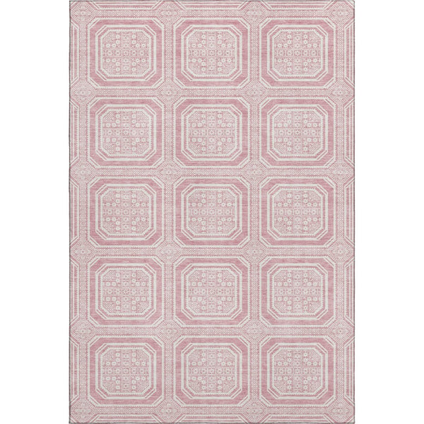 HomeRoots 5' X 8' Pink and Ivory Geometric Area Rug - Washable, UV Protected, Perfect for High Traffic Homes! 693824