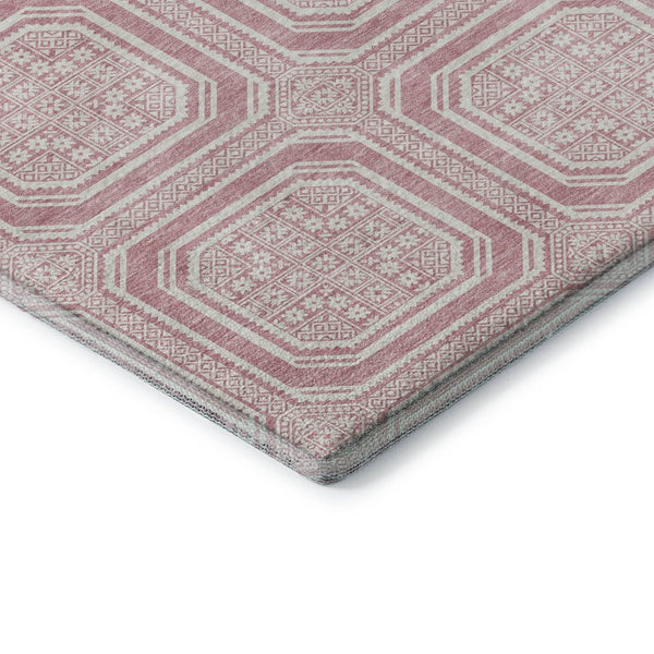 HomeRoots 5' X 8' Pink and Ivory Geometric Area Rug - Washable, UV Protected, Perfect for High Traffic Homes! 693824