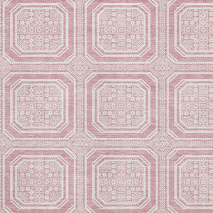 HomeRoots 5' X 8' Pink and Ivory Geometric Area Rug - Washable, UV Protected, Perfect for High Traffic Homes! 693824