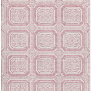 HomeRoots 5' X 8' Pink and Ivory Geometric Area Rug - Washable, UV Protected, Perfect for High Traffic Homes! 693824
