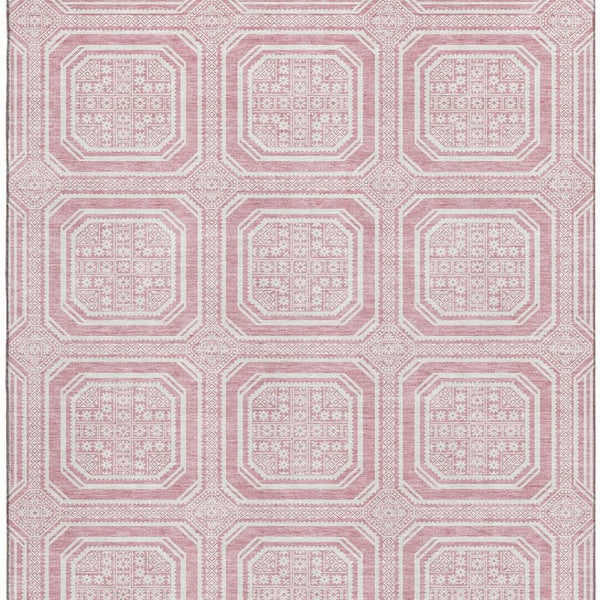 HomeRoots 5' X 8' Pink and Ivory Geometric Area Rug - Washable, UV Protected, Perfect for High Traffic Homes! 693824