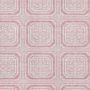 HomeRoots 8' Pink and Ivory Geometric Area Rug - Durable, Washable, UV-Protected for Modern Spaces & Families 693826