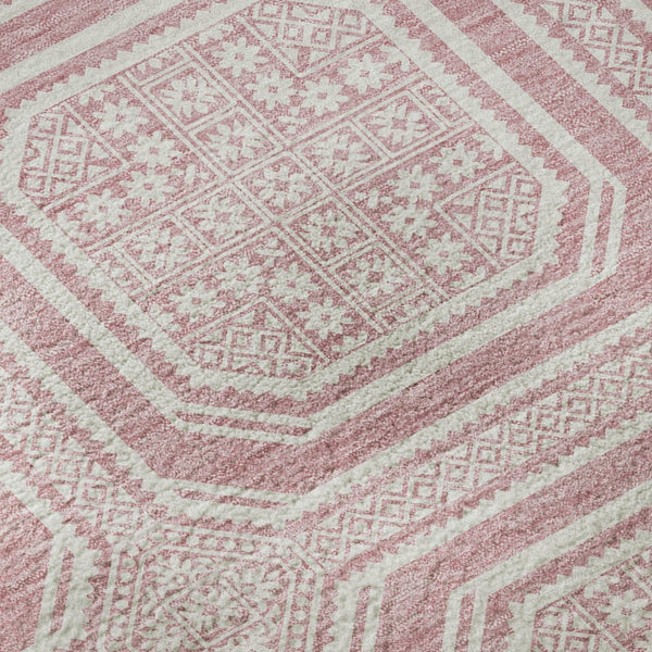HomeRoots 9' X 12' Pink And Ivory Geometric Area Rug - Washable, UV-Protected, Stylish & Durable for Any Room 693827
