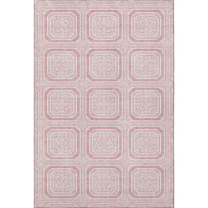 HomeRoots 9' X 12' Pink And Ivory Geometric Area Rug - Washable, UV-Protected, Stylish & Durable for Any Room 693827