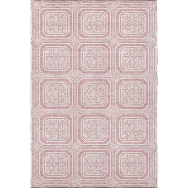 HomeRoots 9' X 12' Pink And Ivory Geometric Area Rug - Washable, UV-Protected, Stylish & Durable for Any Room 693827