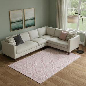 HomeRoots 10' X 14' Pink and Ivory Geometric Washable Area Rug - Stylish, Durable, UV-Protected Home Essential! 693828