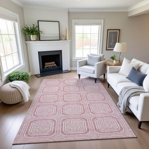 HomeRoots 10' X 14' Pink and Ivory Geometric Washable Area Rug - Stylish, Durable, UV-Protected Home Essential! 693828