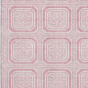 HomeRoots 10' X 14' Pink and Ivory Geometric Washable Area Rug - Stylish, Durable, UV-Protected Home Essential! 693828