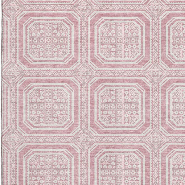 HomeRoots 10' X 14' Pink and Ivory Geometric Washable Area Rug - Stylish, Durable, UV-Protected Home Essential! 693828