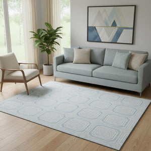 HomeRoots 5' X 8' Sky Blue & Ivory Geometric Area Rug - Washable, UV Protected, Perfect for Homes with Kids & Pets! 693830