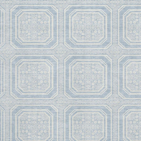 HomeRoots 5' X 8' Sky Blue & Ivory Geometric Area Rug - Washable, UV Protected, Perfect for Homes with Kids & Pets! 693830