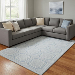 HomeRoots 8' Sky Blue & Ivory Geometric Area Rug - Durable, Stain-Resistant, UV-Protected, Non-Slip Design 693832