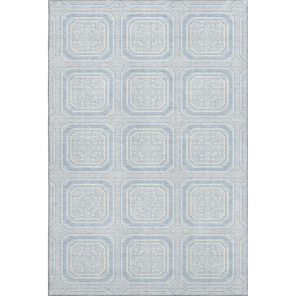 HomeRoots 8' Sky Blue & Ivory Geometric Area Rug - Durable, Stain-Resistant, UV-Protected, Non-Slip Design 693832