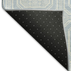 HomeRoots 8' Sky Blue & Ivory Geometric Area Rug - Durable, Stain-Resistant, UV-Protected, Non-Slip Design 693832
