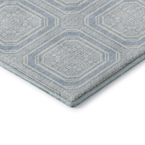 HomeRoots 8' Sky Blue & Ivory Geometric Area Rug - Durable, Stain-Resistant, UV-Protected, Non-Slip Design 693832