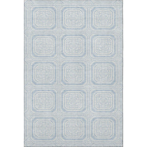 HomeRoots 8' Sky Blue & Ivory Geometric Area Rug - Durable, Stain-Resistant, UV-Protected, Non-Slip Design 693832